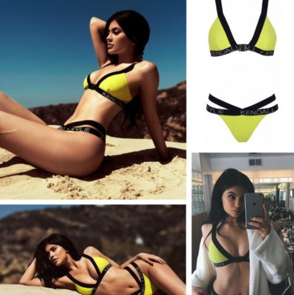 High Waist Yellow KENDALL KYLIE Letter Swimsuit Bikinis Set Bandage size small - Picture 7 of 7
